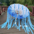 82cm Pink Flowers Silk Decorative Umbrella Han Cos Props Tassel Umbrella Ancient Chinese Classic Oil Paper Parasol