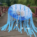 82cm Pink Flowers Silk Decorative Umbrella Han Cos Props Tassel Umbrella Ancient Chinese Classic Oil Paper Parasol