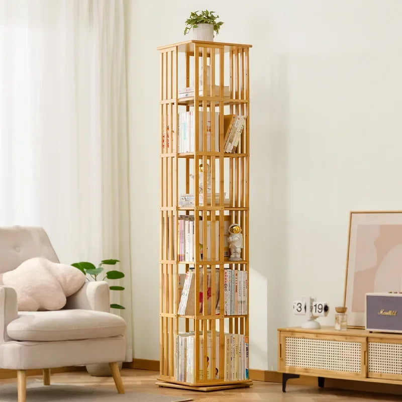 Rotating bookshelf 360 degree floor storage shelf Internet celebrity home simple student bookcase