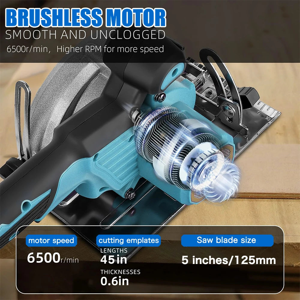 Brushless Circular Saw 125mm Cordless Electric Saw Adjustable Wood Cuttiing Machine Handheld Woodworking Saw for Makita Battery