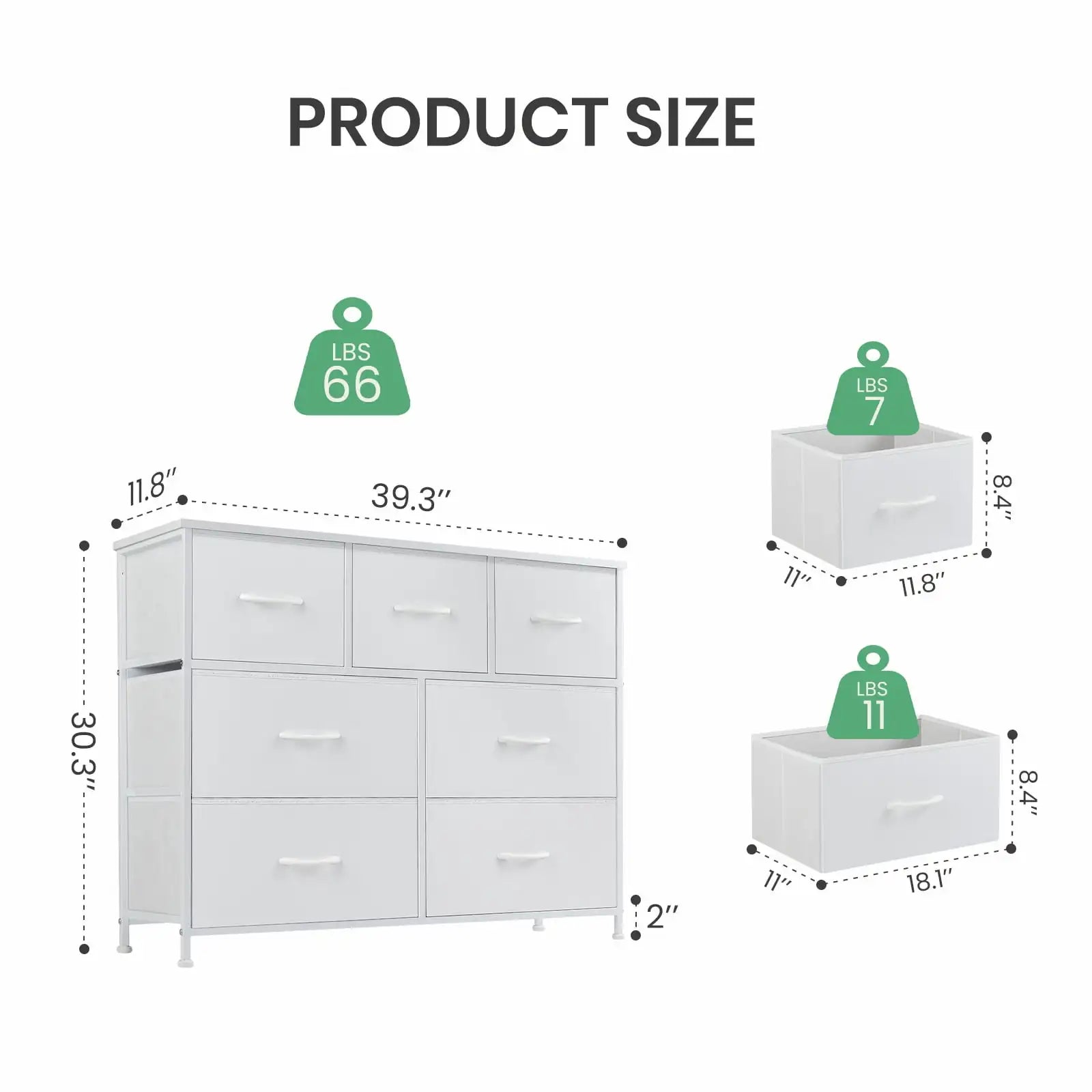 Dressers with 7 Fabric Drawers, Drawer Cabinet, Organization Furniture for Kitchen, Office, Hallway, White