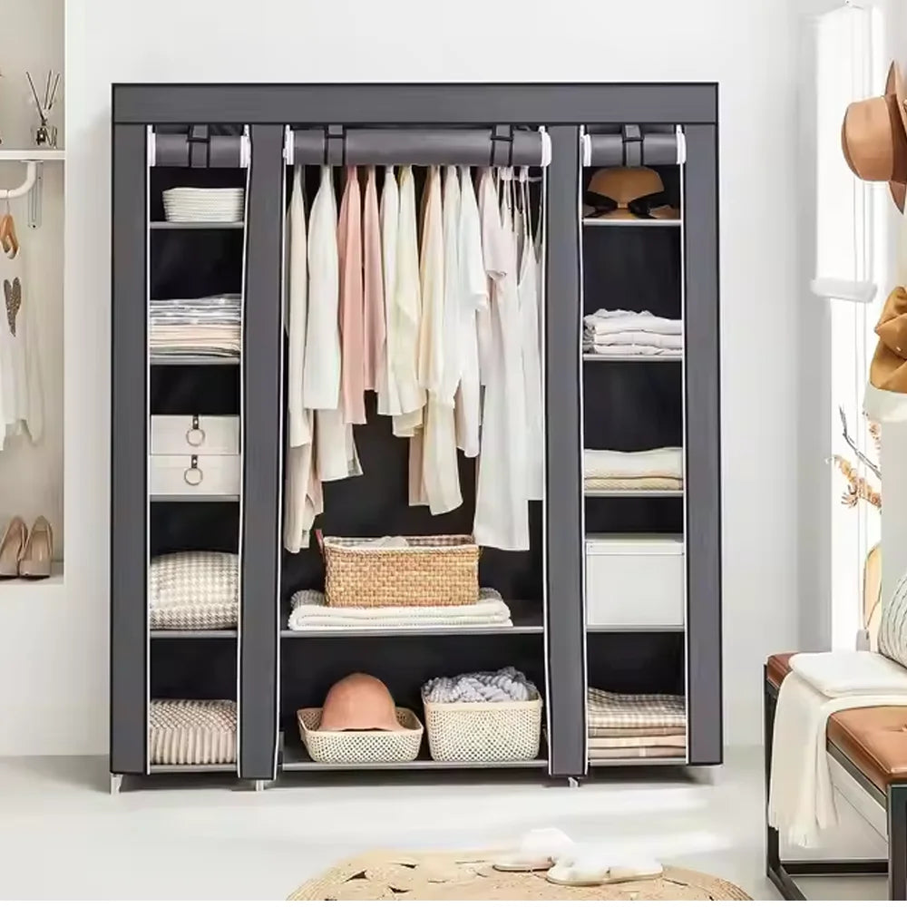 Portable Wardrobe Clothes Organizer Non-Woven Fabric Wardrobe Storage Cupboard for Bedroom 150 * 45 *175cm Storage Shelves