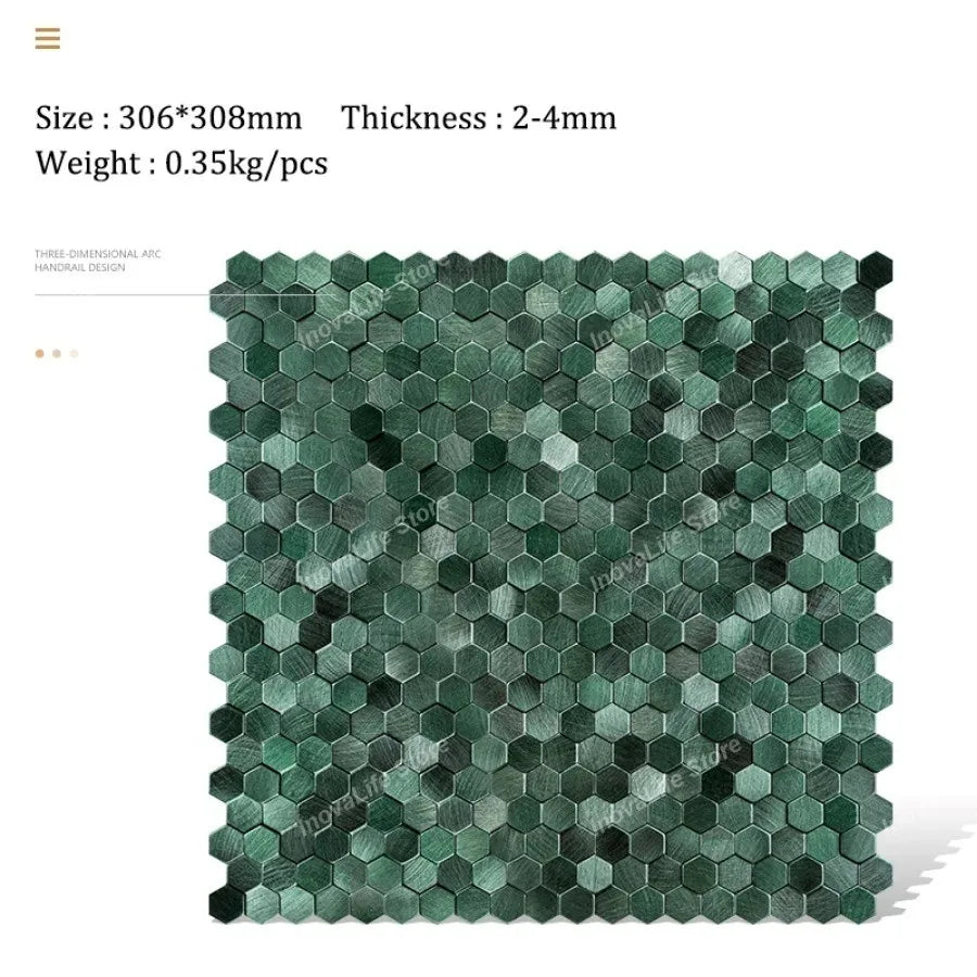 Luxury Metal Stainless Steel Wall Mosaic 3D Bathroom Mosaic Tile Aluminum Hexagon Mosaic Background Wall Sticker Self-adhesive