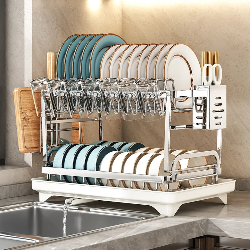 stainless steel kitchen storage rack, bowl and plate storage box, draining rack, multifunctional home storage rack for bowls