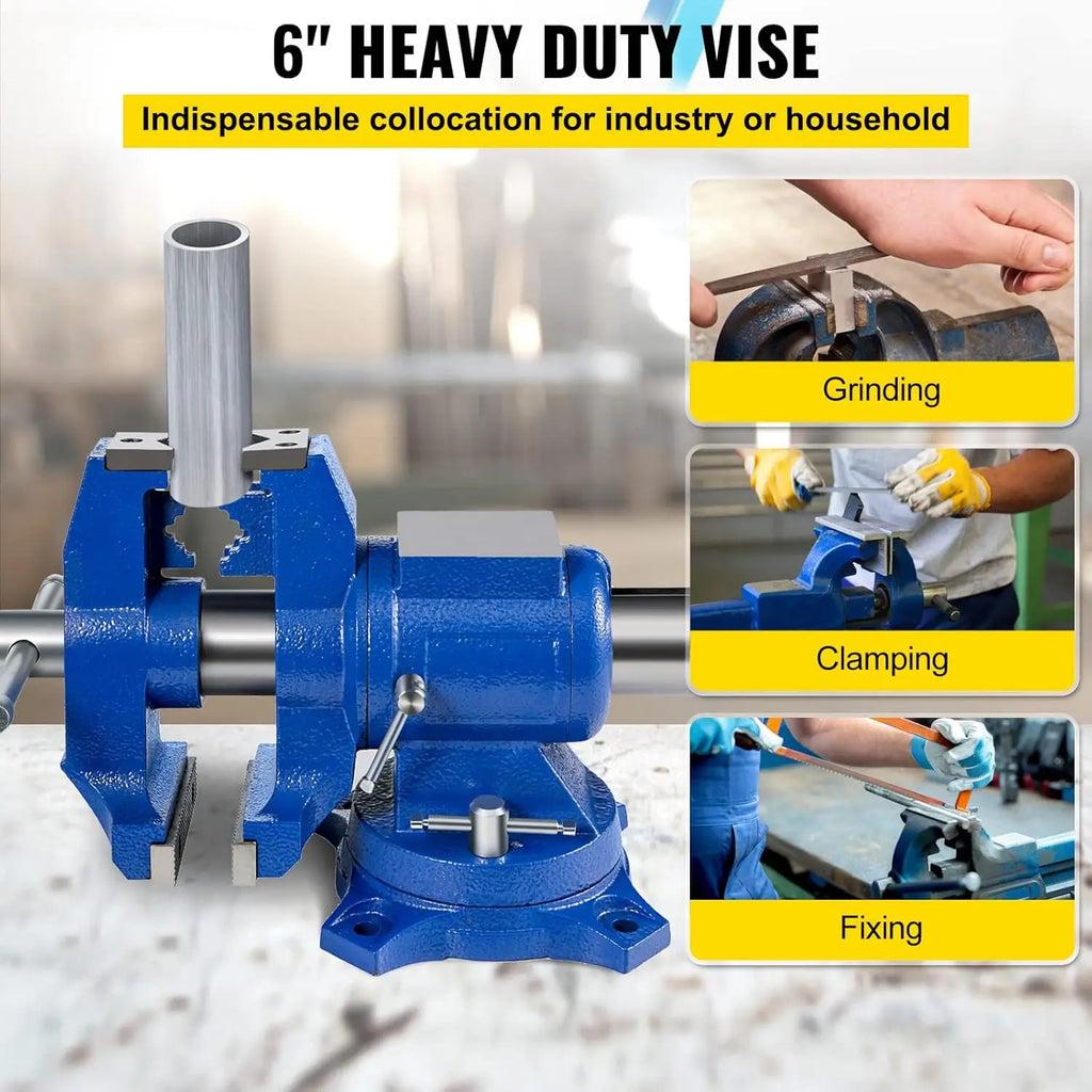 6" Heavy Duty Bench Vise, Double Swivel Rotating Vise Head/Body Rotates 360°,Pipe Vise Bench Vices 30Kn Clamping Force