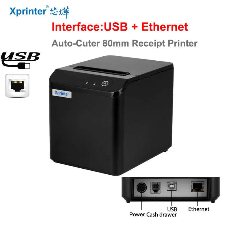 Xprinter 80mm Thermal Receipt Printer with Auto  cutter 200mm/s Print speed with USB+Ethernet/Bluetooth/wifi  XP-N160II 80T T80A