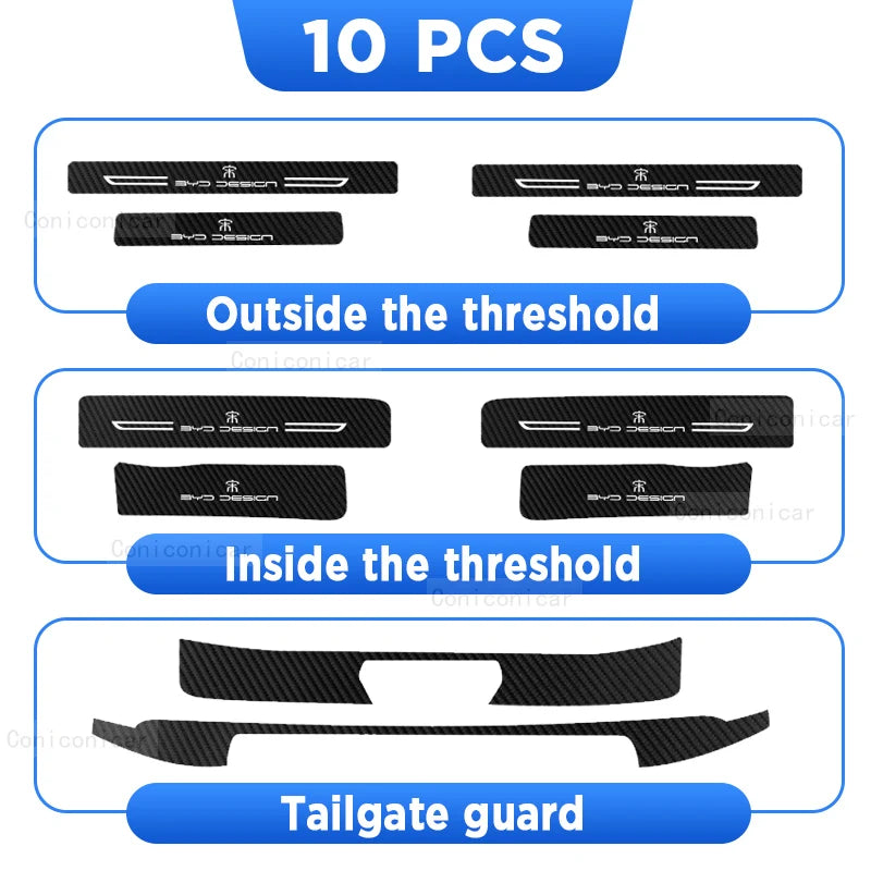 For BYD Song Plus EV DM 2022-2024 Auto Tailgate Guard Door Sill Pedal Carbon Fibre Texture Accessories Leather PU Car Sticker