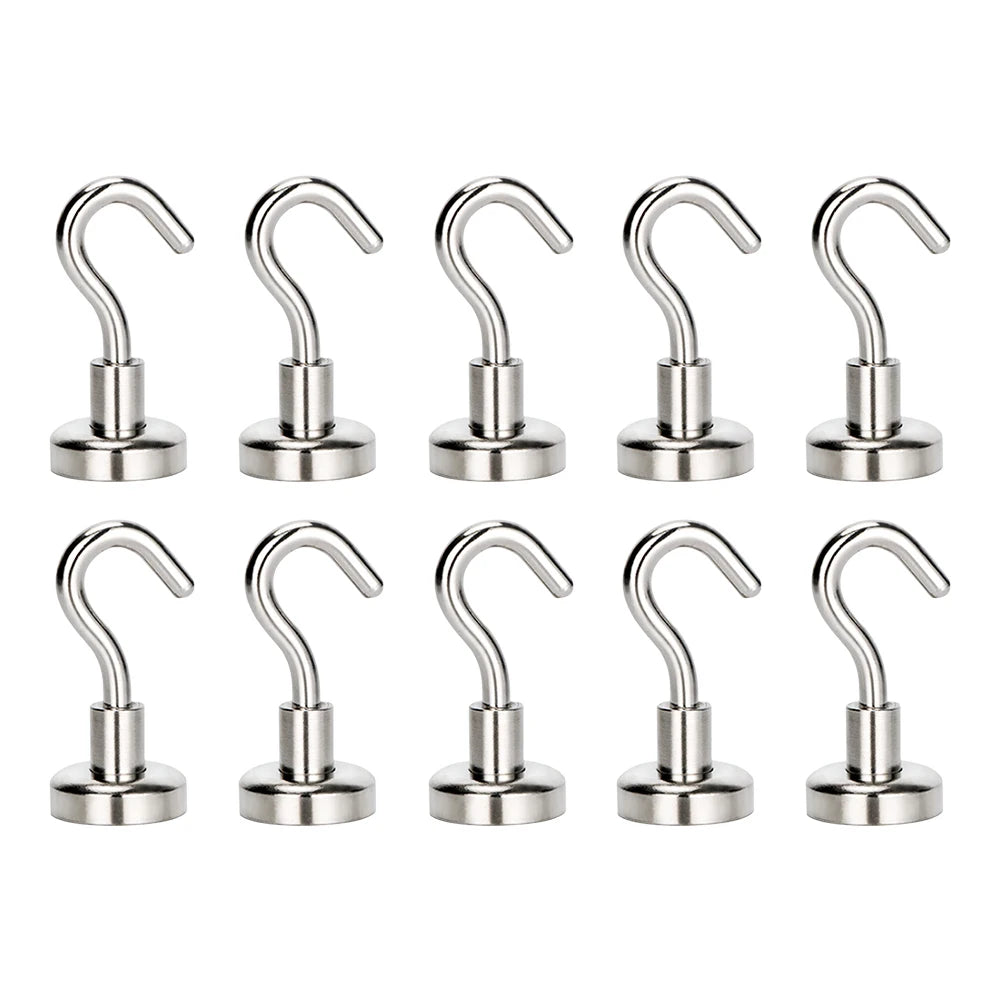 10Pcs Strong Magnetic Hooks Punch free Practical Load Bearing Hook Thick Wall Storage For Indoor Outdoor Home Kitchen 2/12/34kg