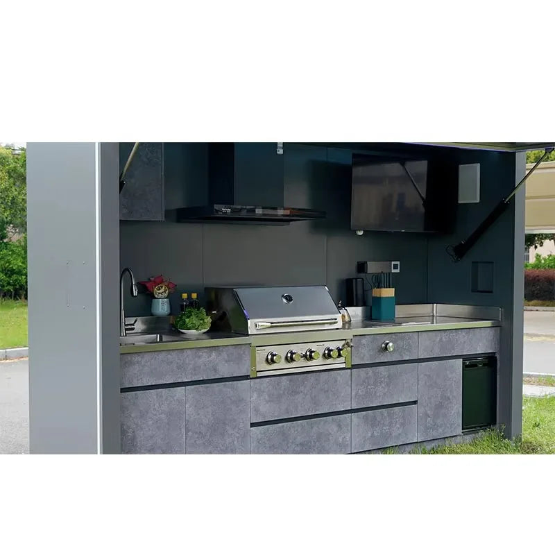 Modern Modular Outdoor Kitchen Bbq Grill Cabinet with Sink Hinge Drawer Slide Faucet for Garden Backyard Custom