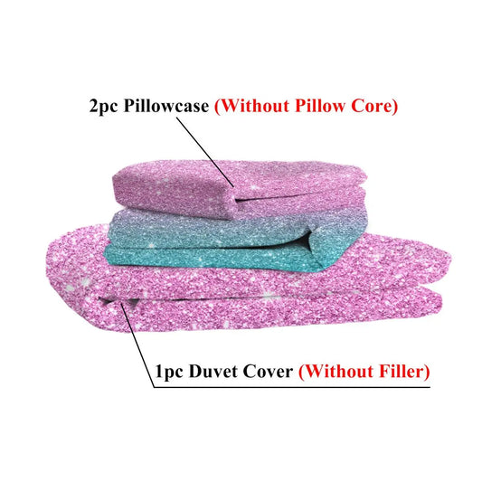 Trendy Pastel Glitter Duvet Cover Set - Turquoise, & 3-Piece Queen Bedding for girls