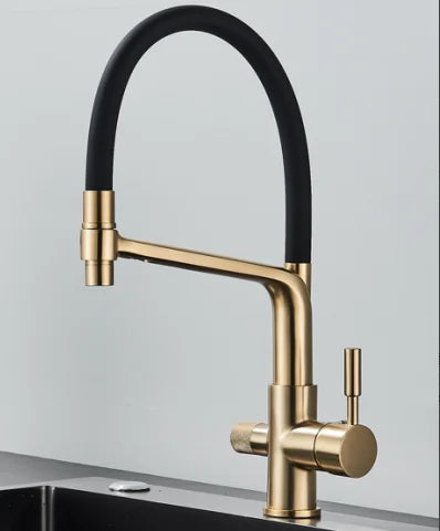 Filter Kitchen Faucet Black Dual Spout Drinking Water Faucet Mixer 360 Degree Rotation Hot Cold Water Purification Feature Tap