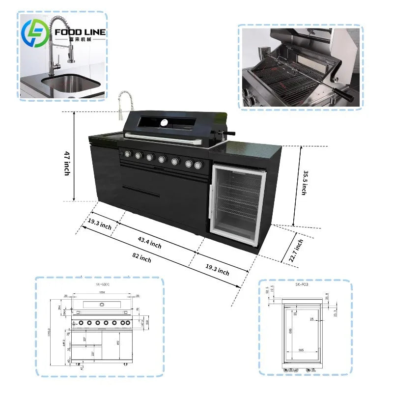 Customized All-Weather Outdoor Cooking Station Modern Black Outdoor BBQ Kitchen for Garden Patio Backyard Outdoor Living