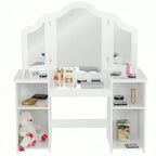 Vanity Table Set Makeup Dressing  Girls Study Table Tri Folding Mirror