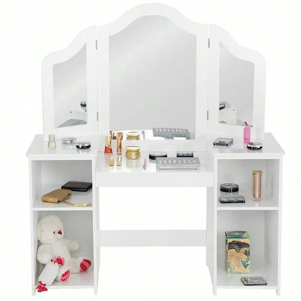 Vanity Table Set Makeup Dressing  Girls Study Table Tri Folding Mirror