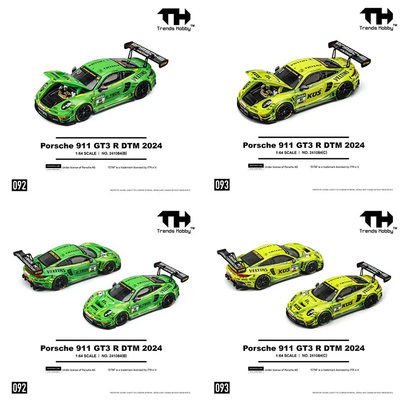 Trence Hobby 1:64 Porsche 911 GT3 R DTM 2024 Openable Hood Diecast Diorama Car Model Toys TH