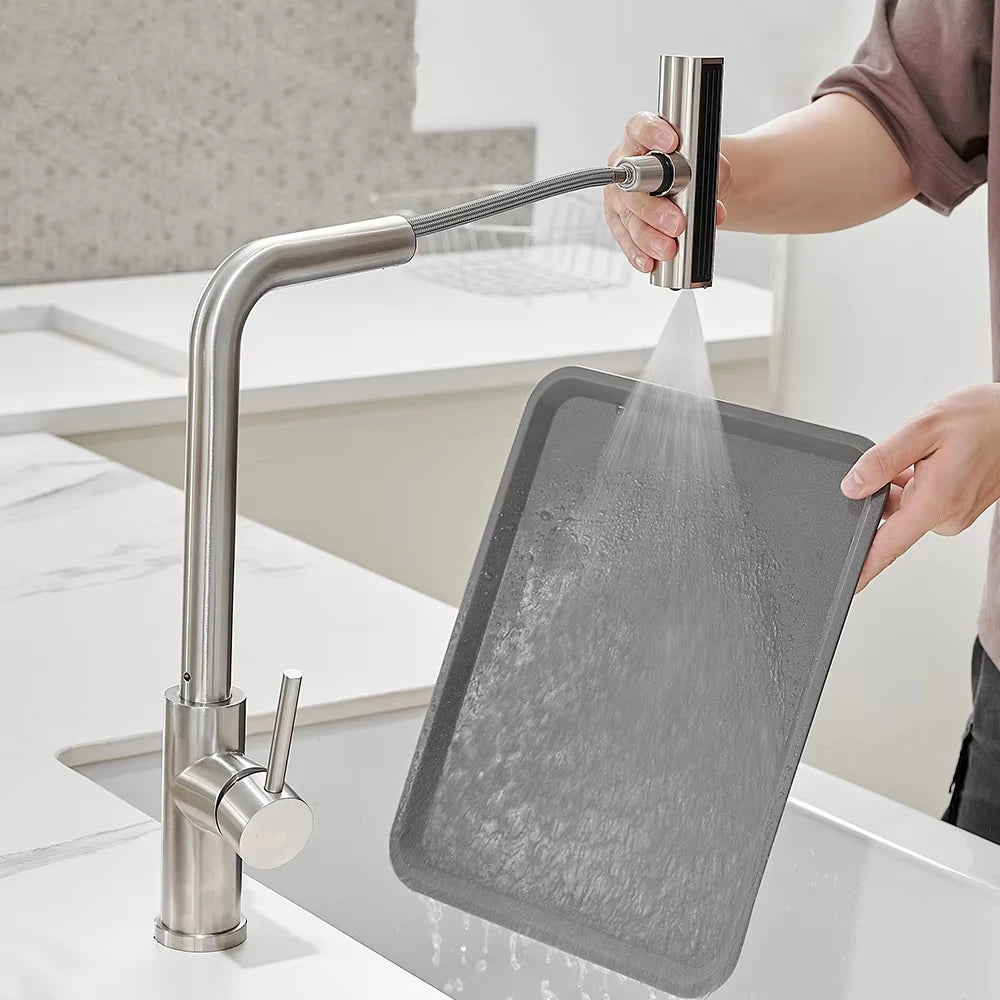 Grifo de cocina con rociador extraíble, grifo para fregadero de cocina en cascada, grifo de cocina comercial de acero inoxidable