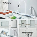 304 Stainless Steel Waterfall Kitchen Sink Large Single Slot Integrated Digital Display Faucet Set Soap Dispenser Cup Washer