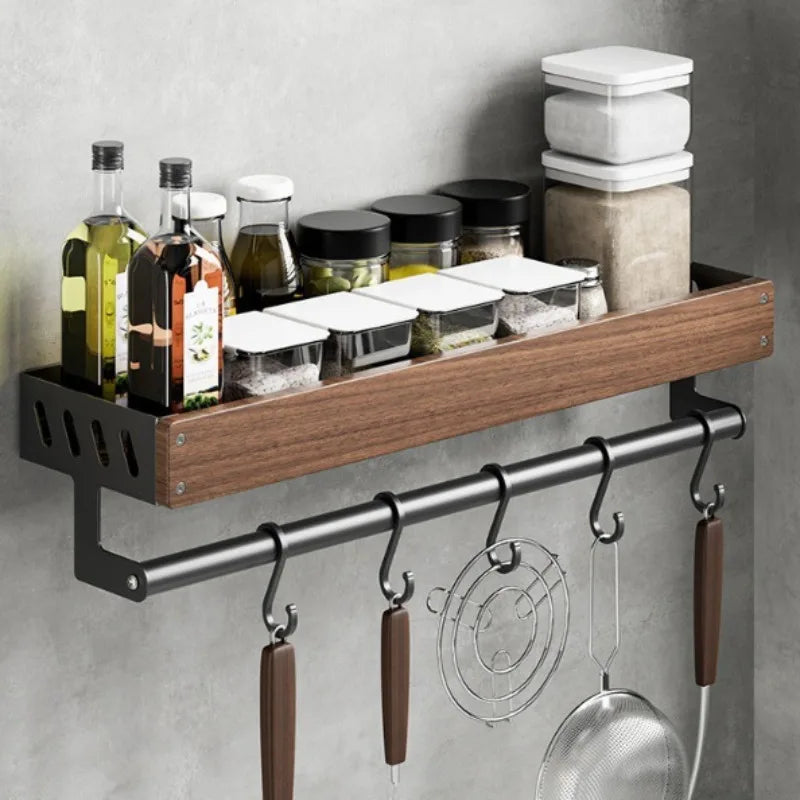 Solid Wood Kitchen Storage Holders Large Capacity Condiment Bottle Specific Organizer Wall-mounted Storage Racks Home Decor