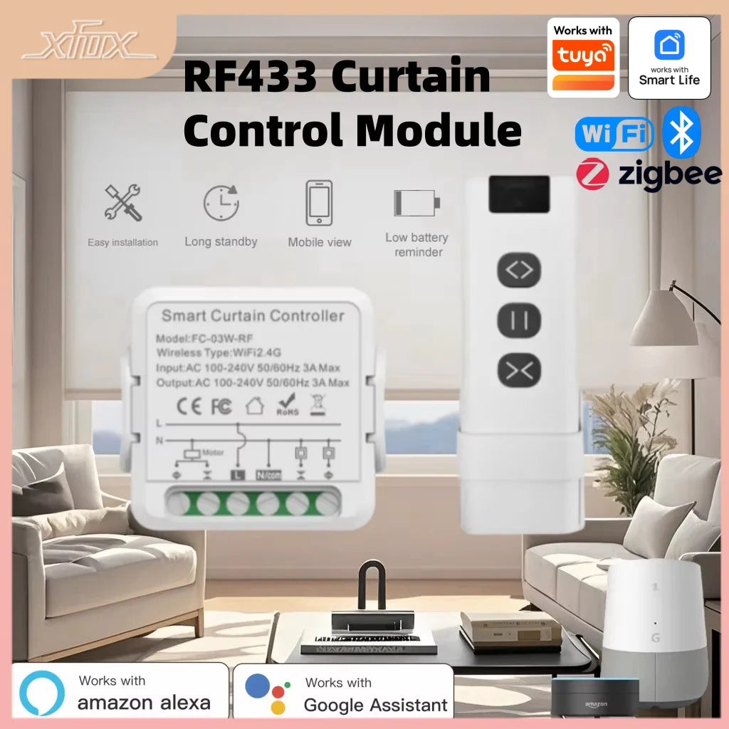 Tuya Smart WiFI/Zigbee RF Curtain Switch Module For Roller Blind Shutter Electric Motor Timing Voice Work With Alexa Google Home