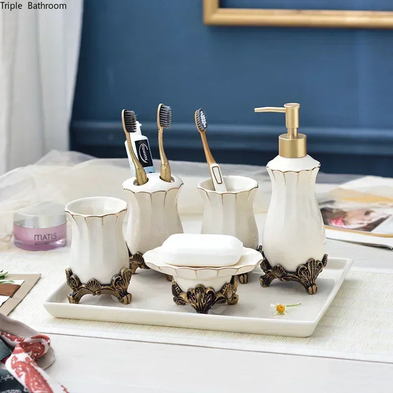 1 pc Ceramics White Lotion Bottle European Style Gargle Cup Soap Holder Toothbrush Holder Home Bathroom Accessories Supplies