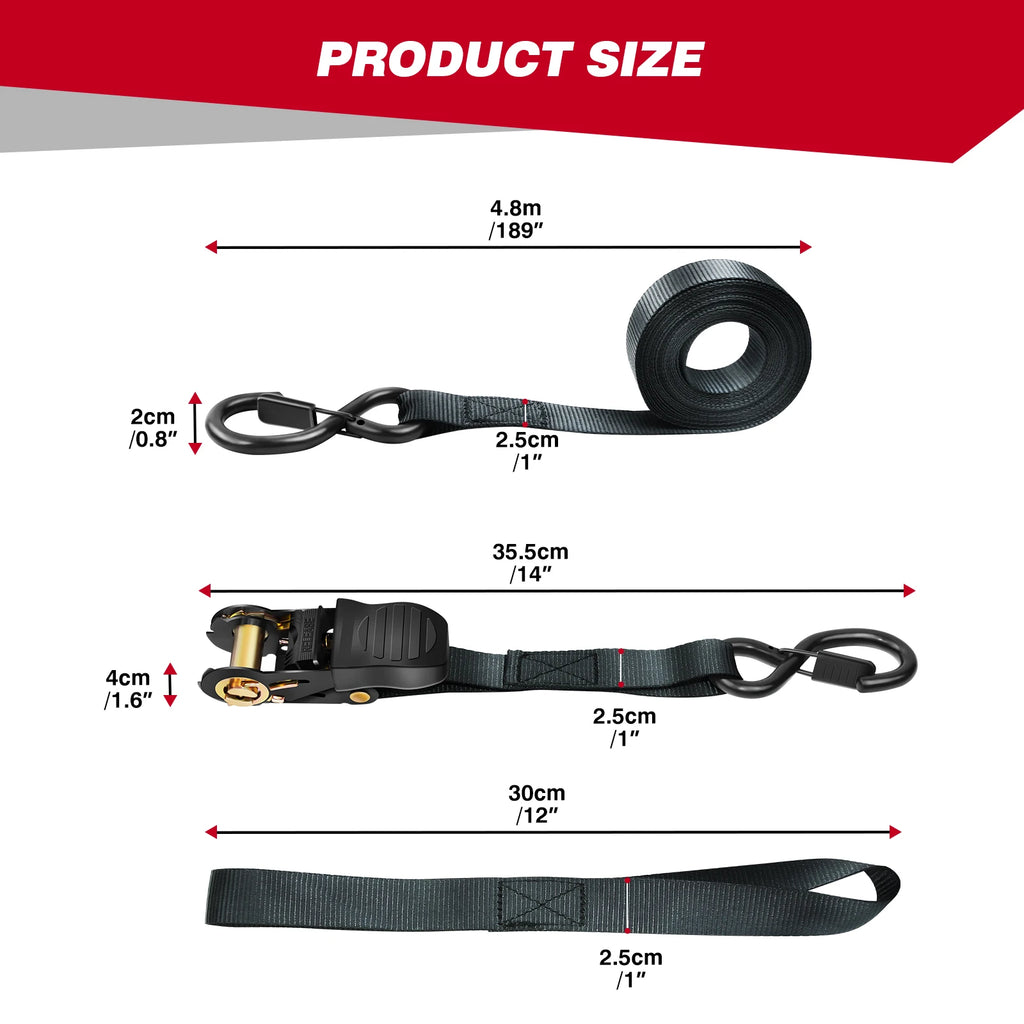 DayPlus Heavy-Duty Car & Truck Front Cargo Ratchet Strap with Metal Buckle Adjustable Secure Tie-Down for Safe Luggage Transport