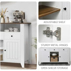 Farmhouse Coffee Bar Cabinet with Storage, 47 Inch Coffee Bar with 3 Drawers & 2 Doors, White Buffet Cabinet with Open Shelf,