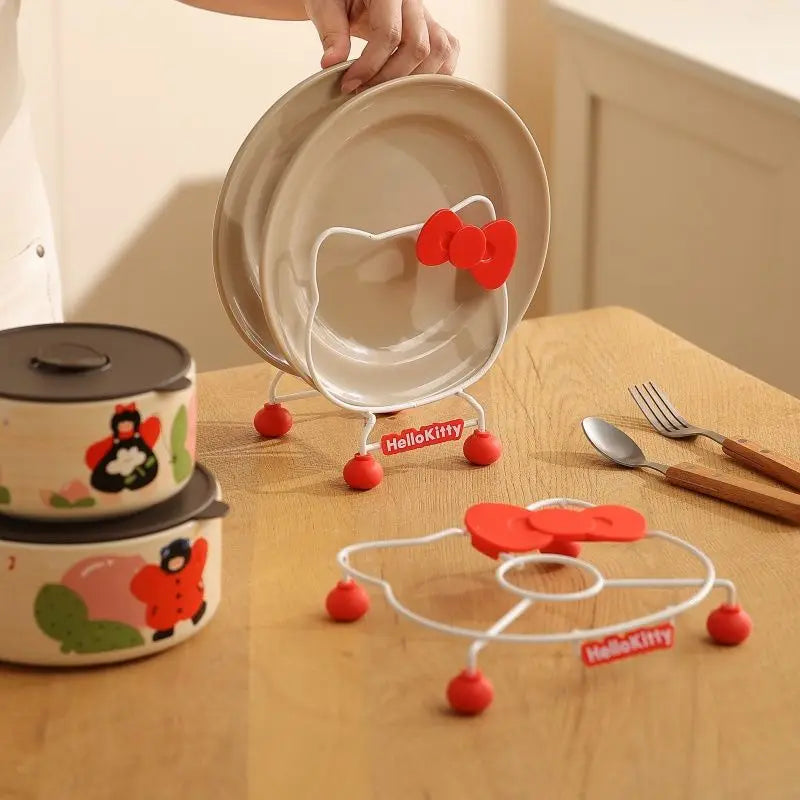 Hello Kitty Storage Rack Cute Multifunctional Plate Storage Rack Kitchen Sitting Style Pot Holder