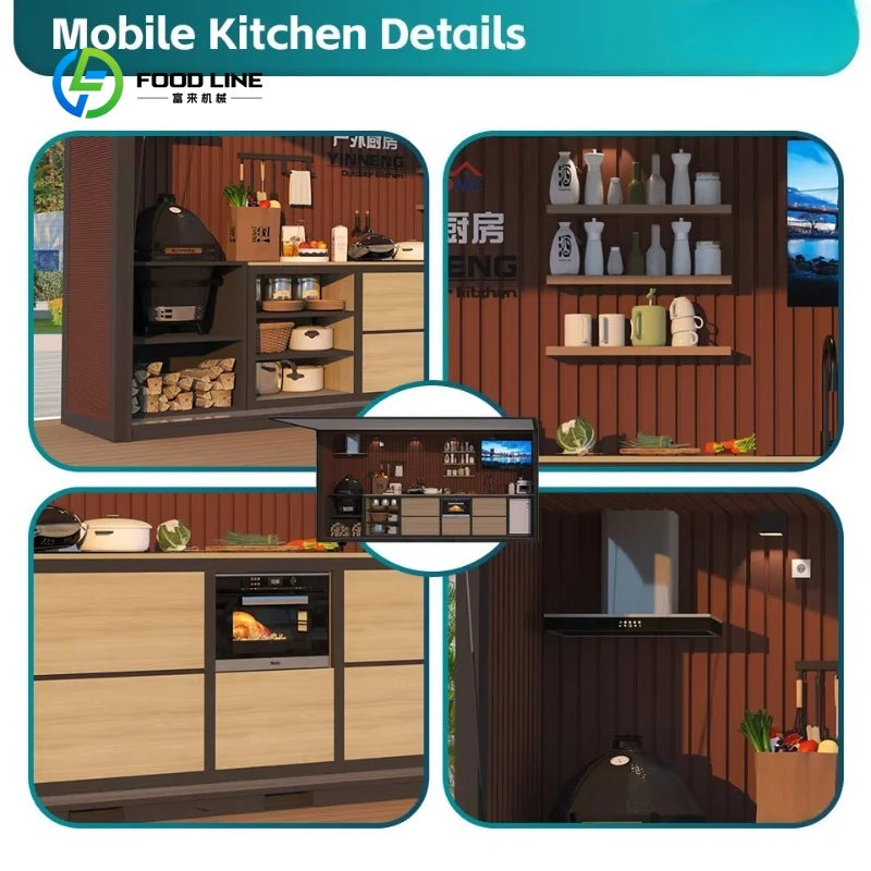 Customized Contemporary Modular Outdoor Kitchen Unit Weatherproof Mobile Garden/Patio Cabinets Sink Grill Wooden Houses