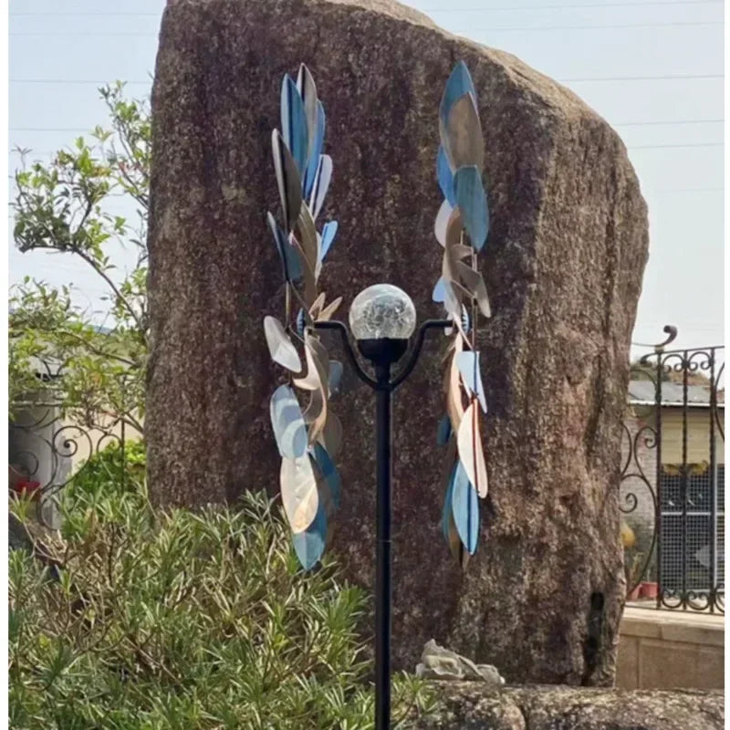 Outdoor Lawn Standing Ornaments Colorful Iron Big Pinwheel Garden Courtyard Solar Lights Rotating Luminescence Windmill Decor