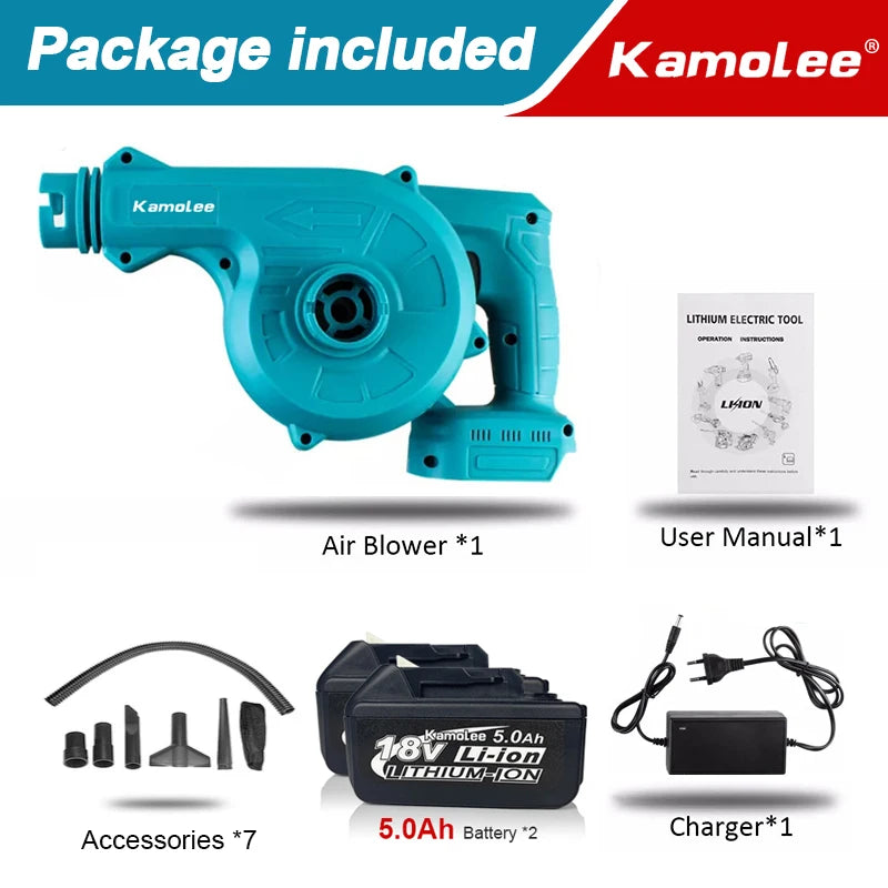 Kamolee Household Electric Leaf Blower 2 in 1 Vacuum Cleaner for Blowing Dust Computer Dust Cleaning Blower 18V-21V Power Tools
