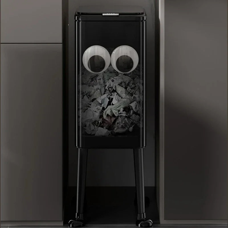 Stylish High-Standing Kitchen Garbage Can with Rolling Casters Mobile Bedroom Trash Bin Eye-Catching Home Living Room Decor