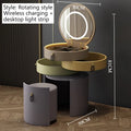 Rotary Makeup Vanities Luxury Storage Dressing Table Bedroom Organizer Makeup Vanity Illuminated Drawer Dresser with Light