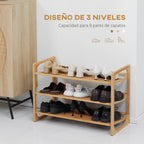HOMCOM 3-tier Bamboo Shoe Rack for 9 Pairs of Shoes 76x33x51cm Natural