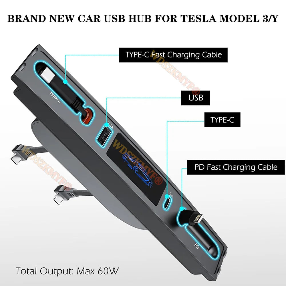Quick Charger USB Shunt HUB For Tesla Model 3 Model Y 27W Intelligent Docking Station Car Adapter Powered Splitter Extension