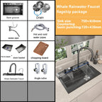 Stainless Steel New Waterfall Kitchen Sink Digital Display Dishwashing Sinks With Draining Rack Embossed Extra Large Single Slot