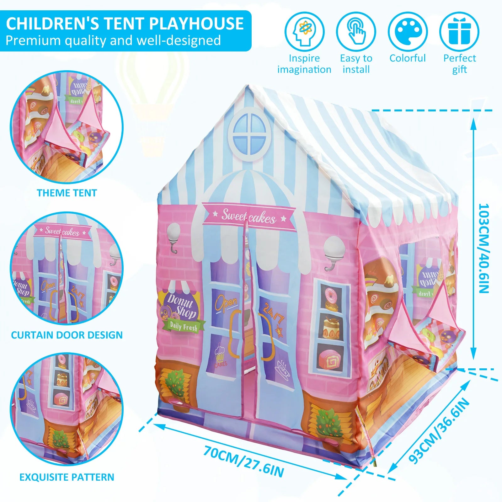 Kids Playhouse Polyester Large Size Playhouse Tent Colorful Cute Foldable Castle Play Tent for Boys Girls Indoor Outdoor Game