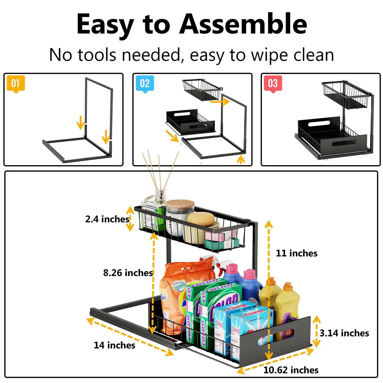 Under Sink Organizer and Storage, 2 Pack Pull Out Cabinet Organizer Slide Out Sink Shelf Cabinet Storage Shelves, Under Sink Sto