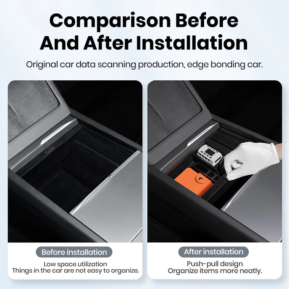 YZ For Tesla Model 3 Highland 2024 Model Y Juniper 2025 Storage Box Center Armrest Hidden Box Cup Holder Organizer Accessories