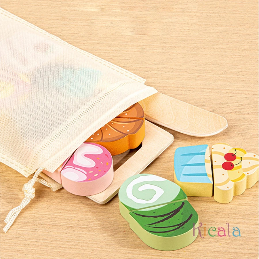 Wooden Kitchen Pretend Toy Simulation Cutting Fruit Food Game Velcro Play Kitchen set Montessori Educational Toy For Boys Girls