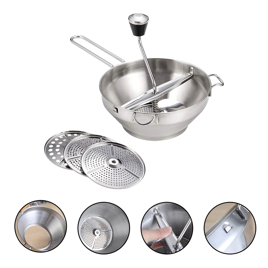 Stainless Rotary Food Mill Multifunctional Jams Mill with 3 Milling Discs Durable Manual Food Grinder Food Vegetable Mill Mud