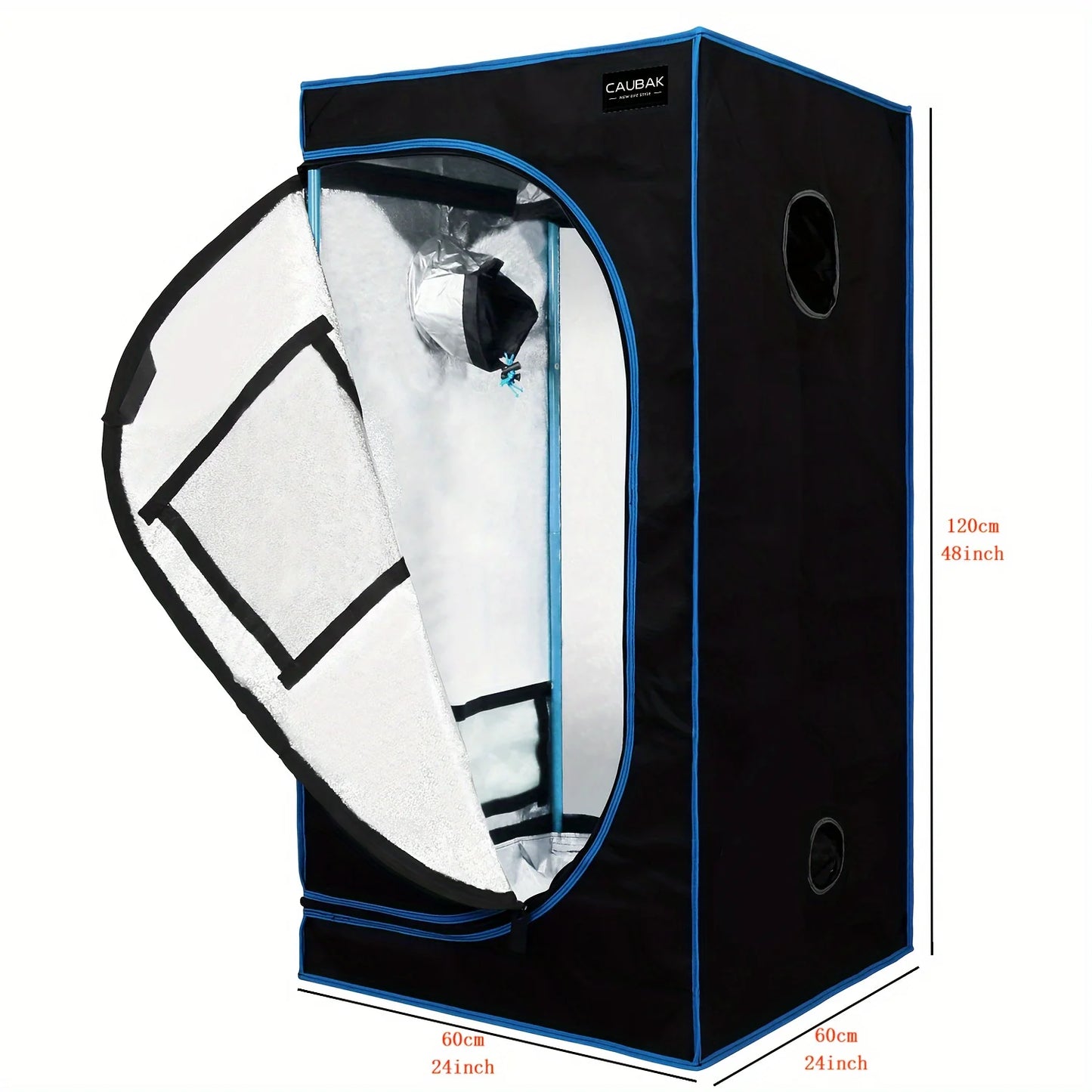 CAU 60x60x120cm Indoor Garden Greenhouse, Plant Growth Tent, Detachable Floor Tray and Toolkit (Blue-edged Blue Iron Pipes)