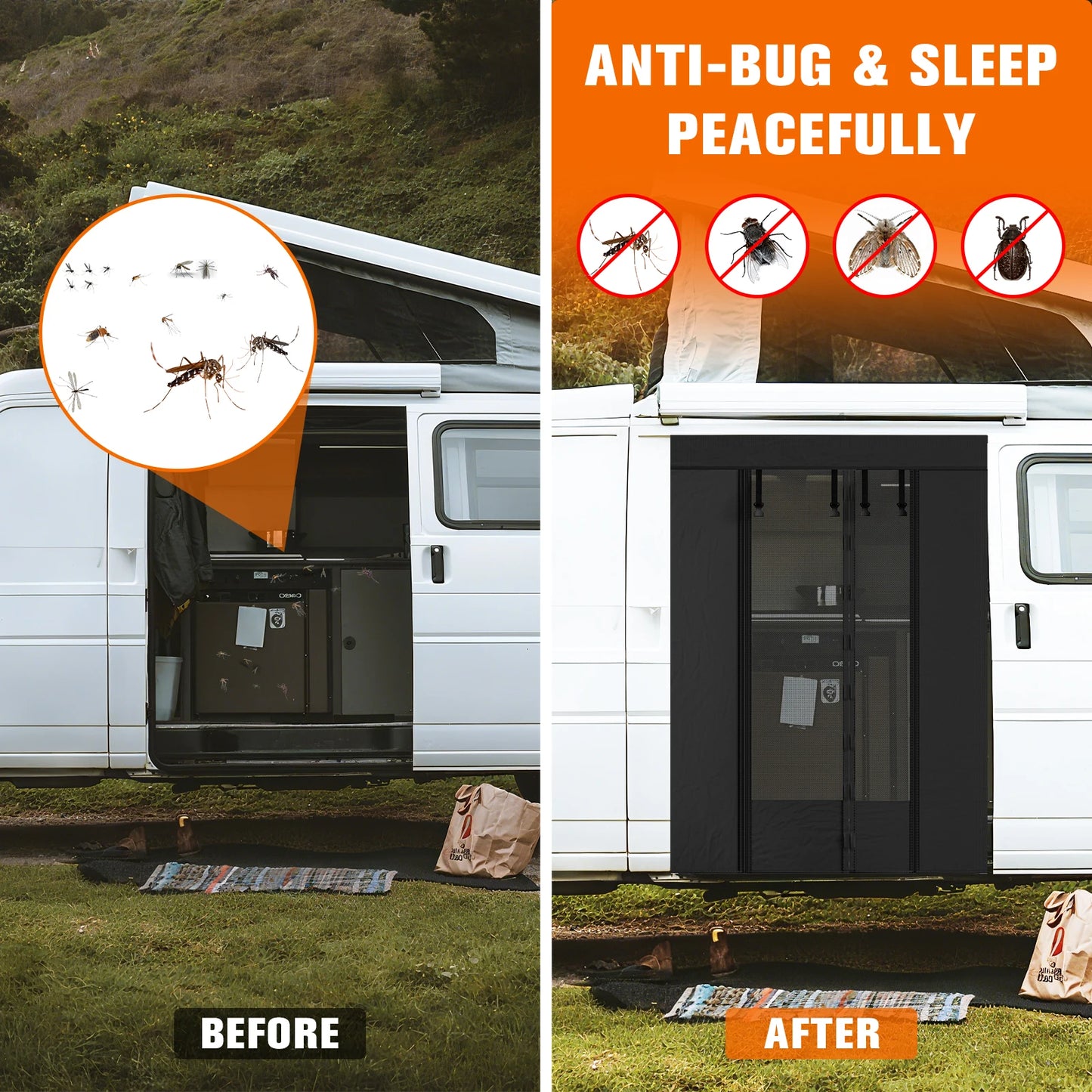 Magnetic Screen Door, Mosquito Net for VW T5 T6 Sliding Door Fly Screen Insect Protection and Sun Protection Side Door Shade Net