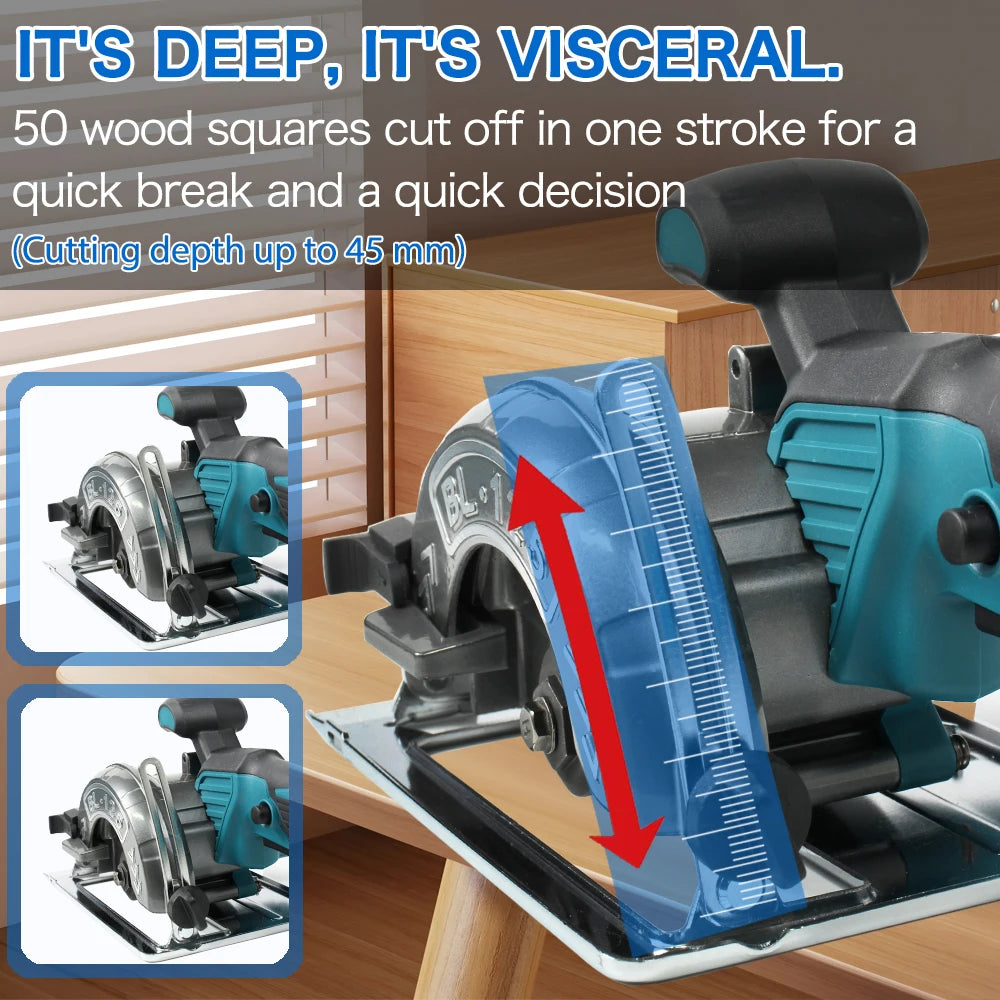 Brushless Circular Saw 125mm Cordless Electric Saw Adjustable Wood Cuttiing Machine Handheld Woodworking Saw for Makita Battery