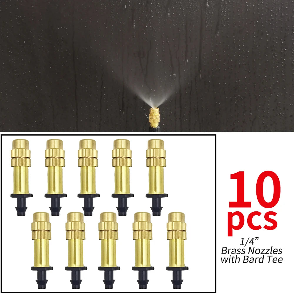 5M-30M Outdoor Misting Cooling System Garden Irrigation Watering 1/4'' Brass Atomizer Nozzles 4/7mm Hose for Patio Greenhouse