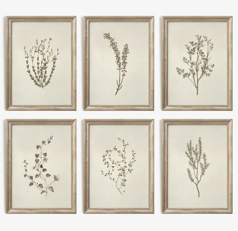 Vintage Neutral Floral Beige Botanical Flower Leaf Poster and Prints Canvas Printing Wall Art Picture for Living Room Home Decor