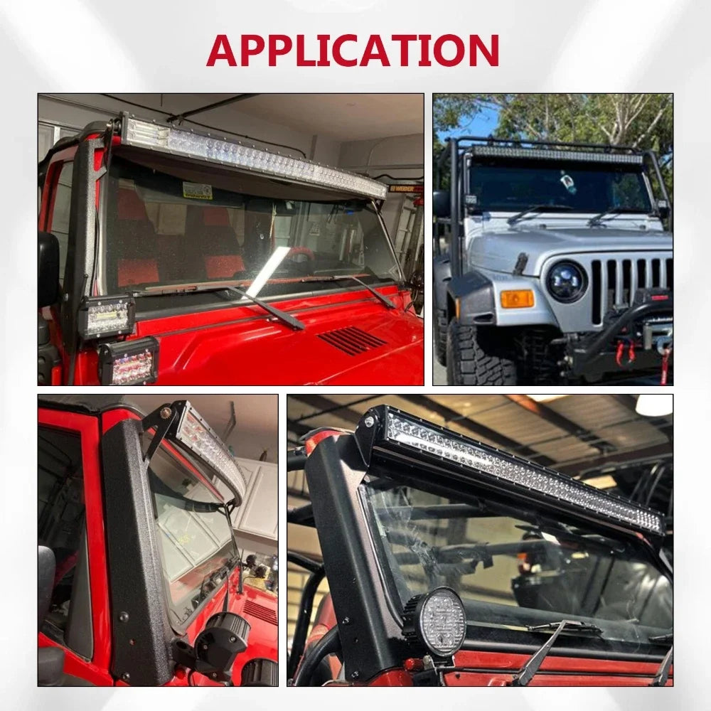 52 inch Straight LED Light Bar Bracket For Jeep Wrangler TJ 1997-2006 Off-Road Windshield A-pillar Work Light Base Holder
