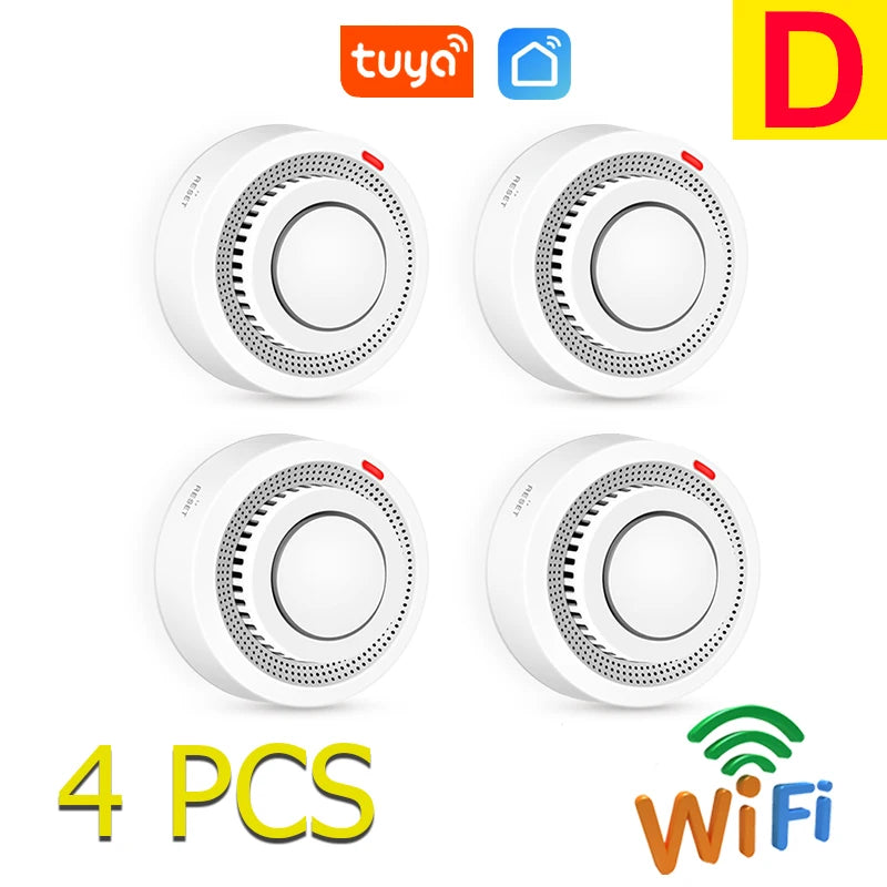 Tuya WiFi Smoke Detector Wireless Photoelectric Sensor Fire Alarm Home Kitchen Security System Smart Life App Alert Sound Alarm