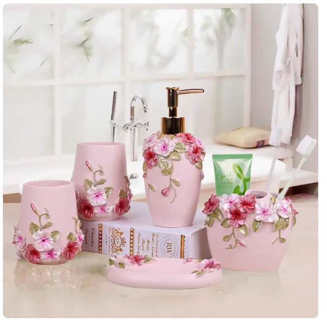 Resin Bathroom Set, Multi Models, Optional, Set of 5 Pieces, Toiletries Kit, Bathroom Accessories