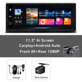11.3 inch Car DVR 4K Dash Cam Dual Lens Wireless Carplay & Android Aut