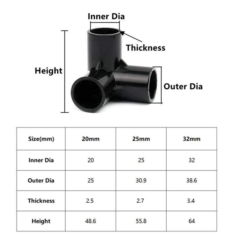 20-63mm Black PVC Pipe Connectors Ball valve Three-way Direct Garden Water Aquarium Fish Tank Drainage Tube Fittings Accessories